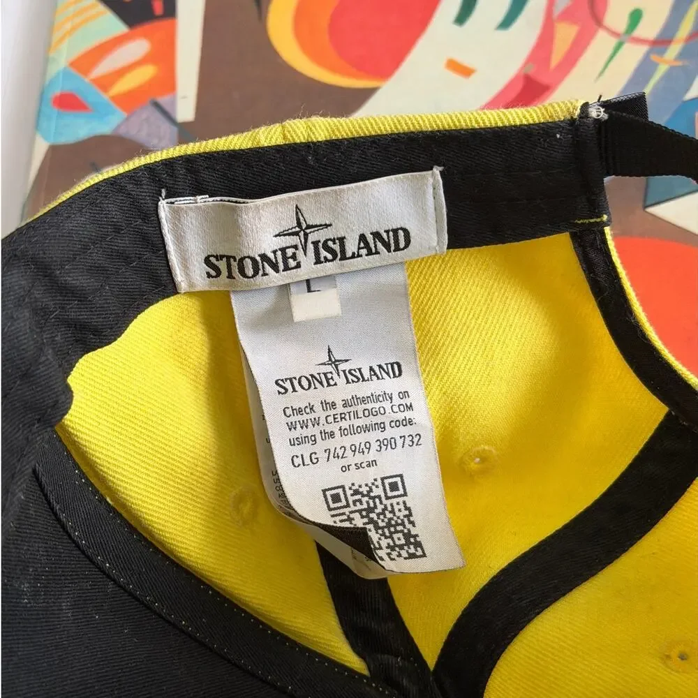Stone Island Cotton Compass Yellow Logo Cap Hat